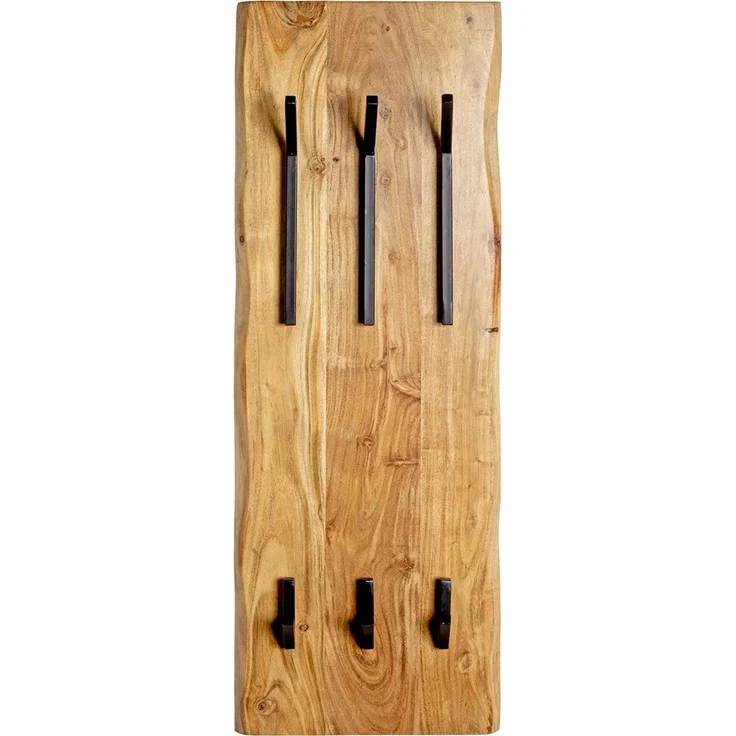 Haku Wandgarderobe aus Akazie Massivholz mit 8 Metallhaken schwarz pulverbeschichtet, Baumkante, 36x12x100 cm – Bild 7