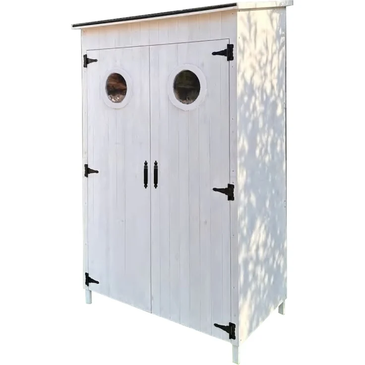 LECO Moderner Gartenschrank TONI, Tannenholz weiß lasiert, 118x70x190 cm – Bild 1