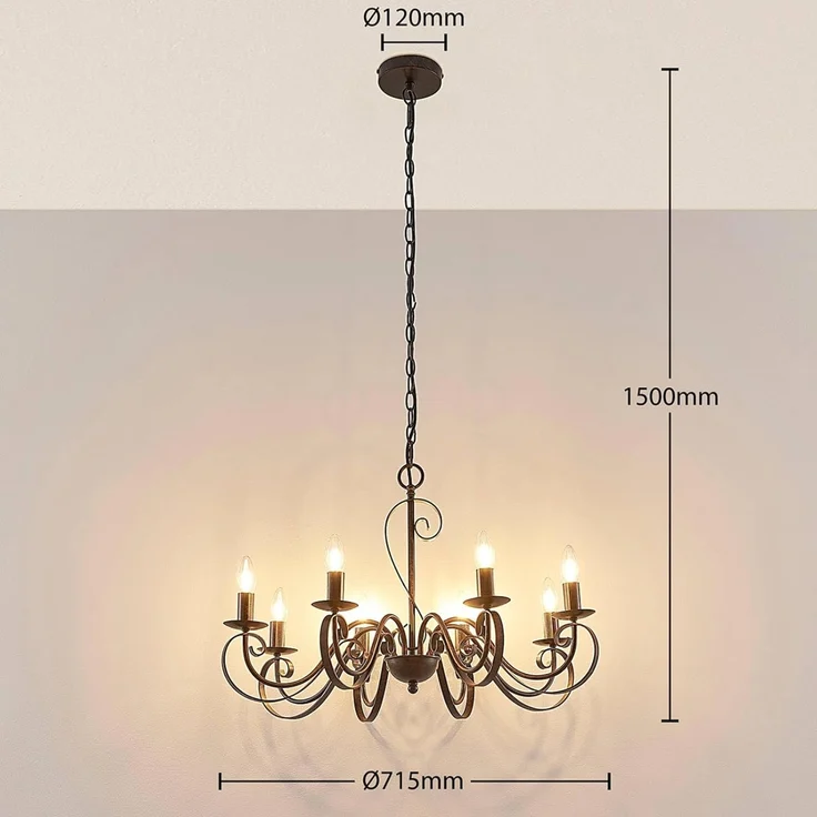 Lucande Kronleuchter Caleb, Metall, Braun IP20, 8 x 40 W – Bild 6