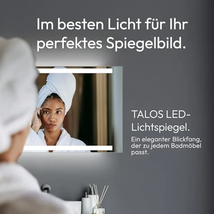 Talos LED Badspiegel 80 x 60 cm, feuchtraumgeeignet mit neutralweißem Licht, Aluminiumrahmen, einfache Montage – Bild 2
