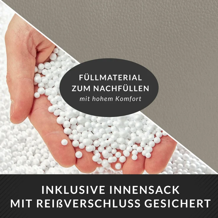 Green Bean® Sitzhocker aus Kunstleder - Pouf mit EPS Perlen Füllung - 43 x 30 cm - perfekte Ergänzung zum Sitzsack - Hellbraun-Grau – Bild 7