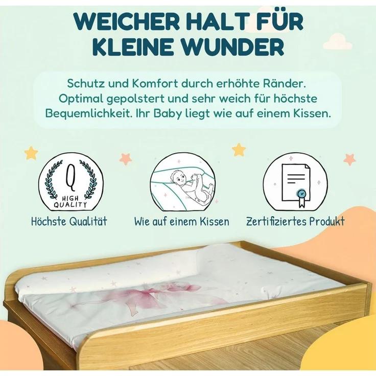 Ceba Baby® weiche Wickelauflage 75x72 cm - Baby Wickelunterlage - Wickeltischauflage für Junge und Mädchen - Wasserdicht, abwaschbar - OEKO-TEX® Standard 100 - Made in EU - Rosa Flecken – Bild 4