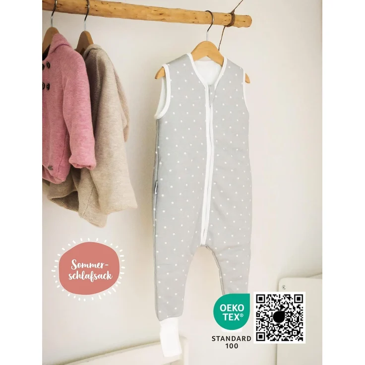 Ehrenkind® Baby Sommerschlafsack mit Füßen 1.0 TOG aus weicher OEKO-TEX zertifizierter Bio-Baumwolle | Sommer Schlafsack | Baby Schlafsack Gr. 80 Jeansblau Tropfen | 1 Tog – Bild 4