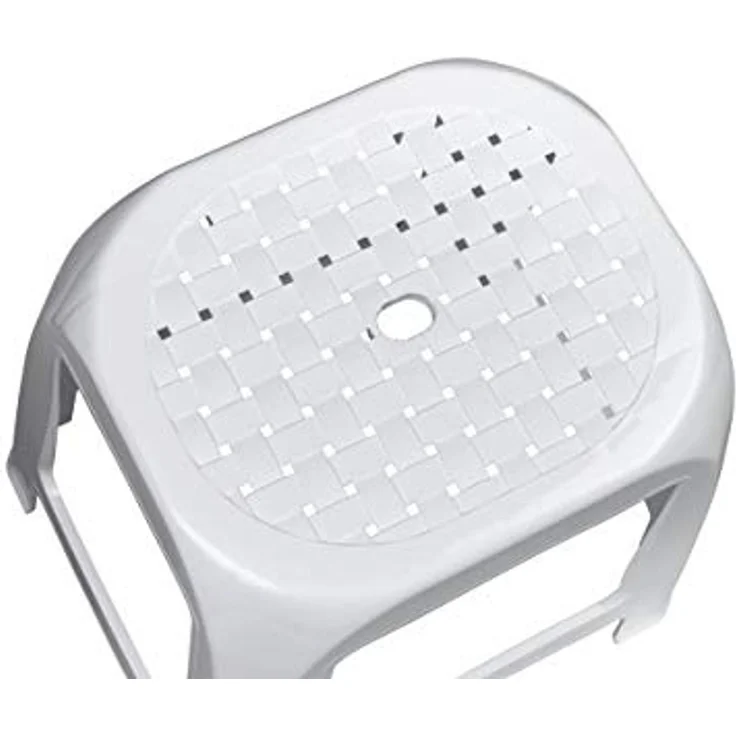 Kreher Hocker aus Kunststoff in Weiß. Sitzfläche im Rattan Design. Ideal für Dusche, Bad und Haushalt. Traglast max. 100 kg. – Bild 4