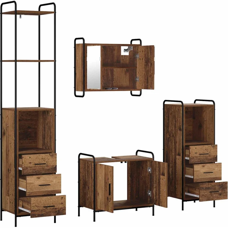 vidaXL Badezimmerschrank-Set 4 stk. Altholz 40 x 36 x 200,5 cm 3444667 – Bild 7