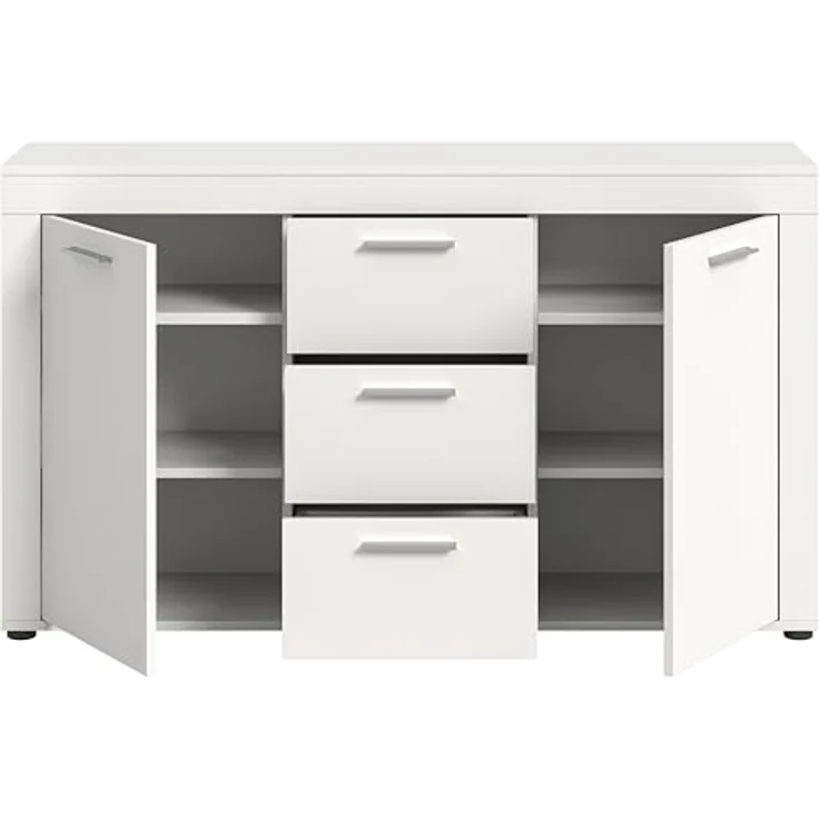 Xonox Sideboard, Weiß, 125x80x35 cm, mit 3 Schubkästen und 4 variablen Einlegeböden für flexiblen Stauraum – Bild 5
