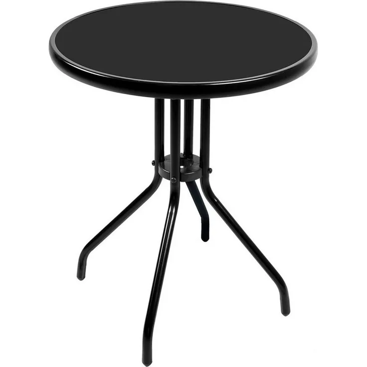 Gartentisch Bistrotisch Rund Ø60xH70cm Glas/Metall schwarz Balkontisch