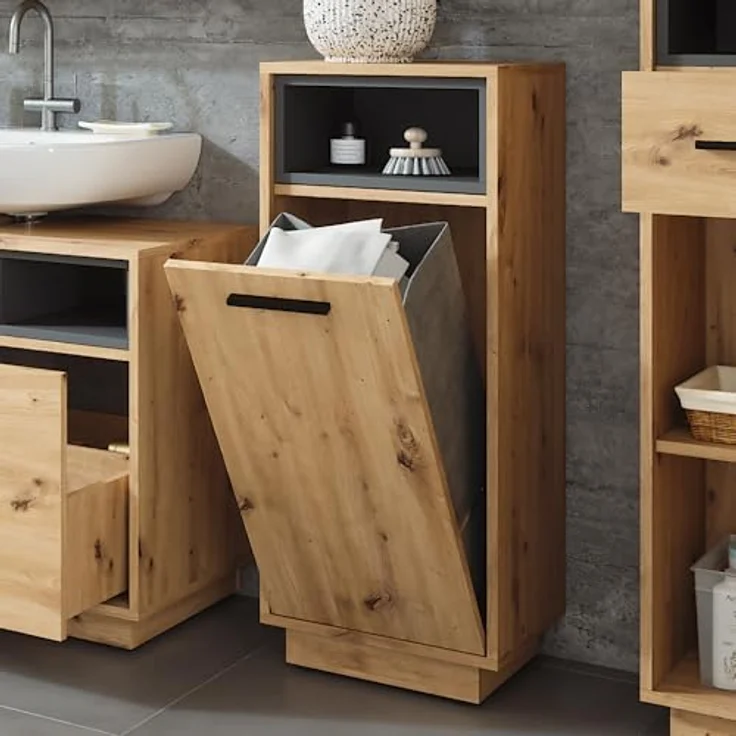 Vichy Wäscheschrank Beatrice, Artisan Eiche/Anthrazit, 38 x 93 cm mit herausnehmbarer Innentasche – Bild 4