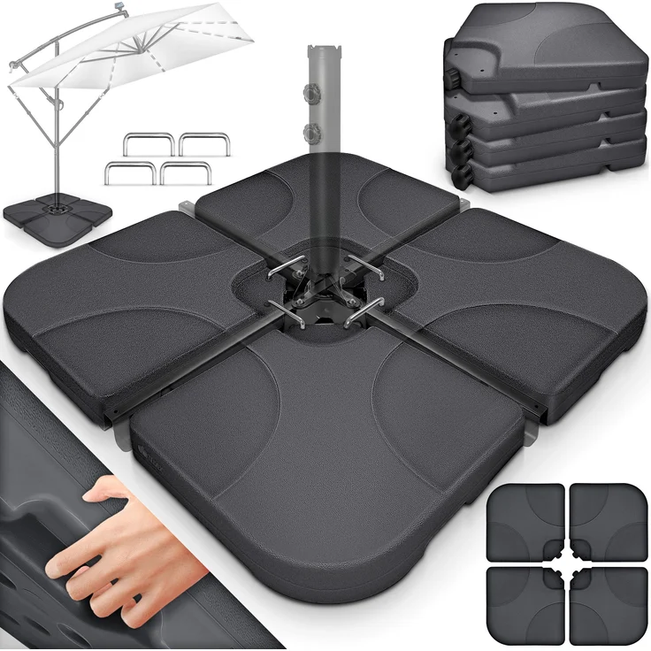 tillvex® Sonnenschirmständer Anthrazit 60 Liter / 80 kg – 4-teilig für Ampelschirm inkl. Metallverbinder | Schirmgewicht befüllbar mit Wasser oder Sand | Schirmständer Ampelschirmständer wetterfest – Bild 2