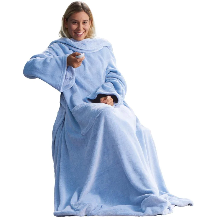 CelinaTex TV-Decke mit Ärmeln und Fußtasche Flauschige Kuscheldecke XL 170x200 cm hell blau Mikrofaser Fleece Soft Oeko-TEX – Bild 1