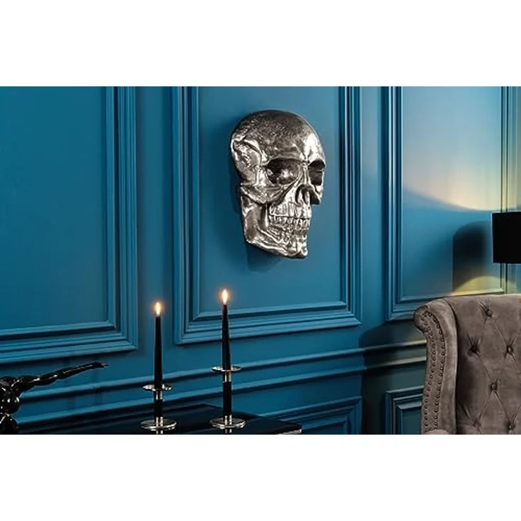 riess-ambiente Wanddekoobjekt SKULL XXL 40cm silber (Einzelartikel, 1 St), Metall · Totenkopf · Deko-Schädel · Schlafzimmer · Wohnzimmer – Bild 5