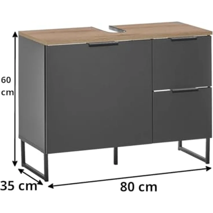 moebel-dich-auf Waschbeckenunterschrank Aspen 80 80 x 60 x 35 cm, Schwarz matt, Oberboden: Evoke Eiche – Bild 3