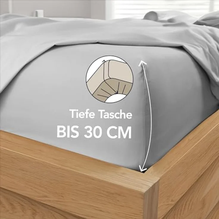 Dreamzie Spannbetttlaken 90x190 cm - Hoher Steg bis 33 cm - 100% Mikrofaser - Grau - Schadstoffgeprüft (Oeko TEX), Bettlaken mit Gummizug – Bild 3