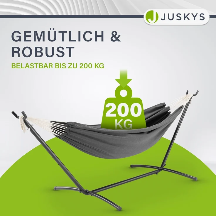 Juskys Hängematte Paya mit Gestell - Outdoor Doppelhängematte für 2 Personen - Ständer bis 200kg belastbar - Indoor doppel Hängeliege - Anthrazit – Bild 4