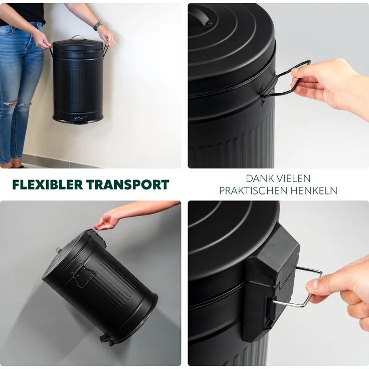 eluno Mülleimer 20 Liter Fassungsvermögen aus schwarzem Metall – Bild 6