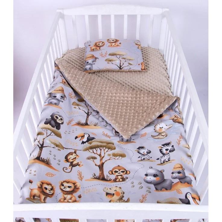 Babydecke BABYLUX Babydecke Krabbeldecke MINKY Kuscheldecke 75x100 cm+KISSEN, BabyLux, K149 - Beige + Dschungel – Bild 1