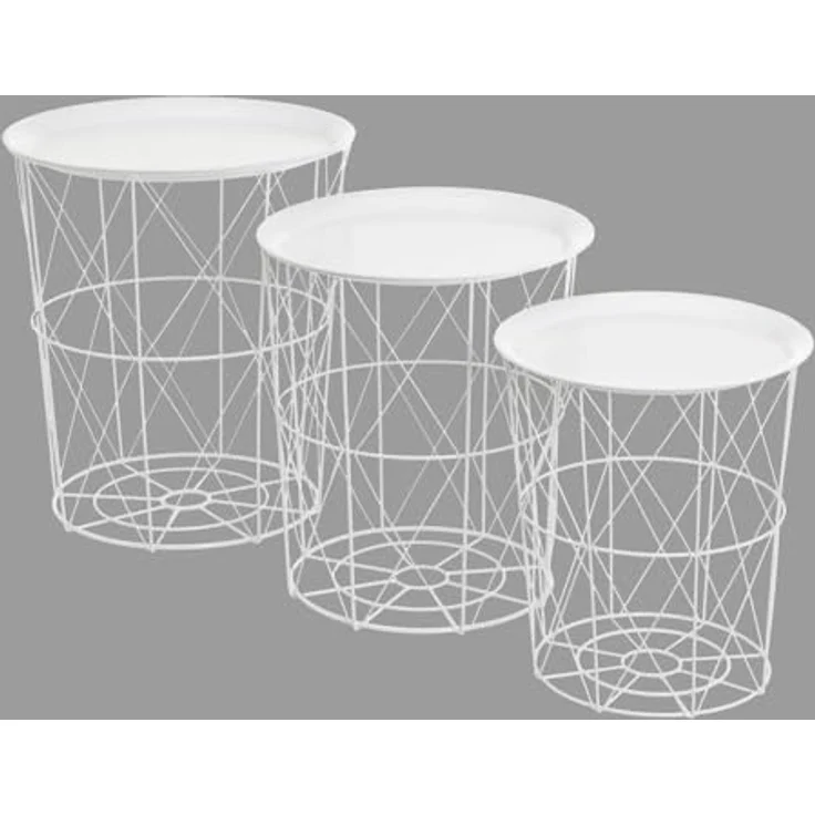 Set mit 3 runden Beistelltischen aus Metall in Weiß – Bild 5