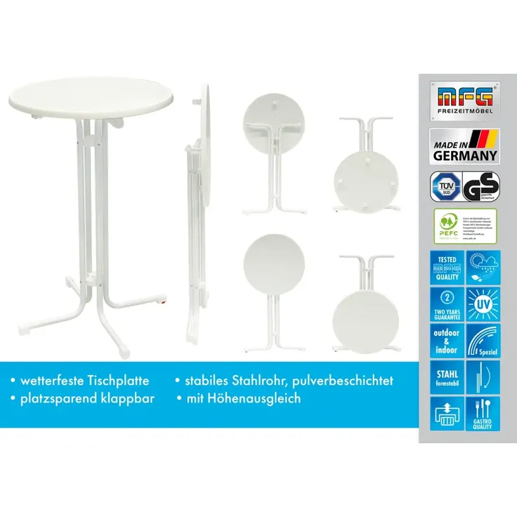 MFG Stehtisch klappbar mit wetterfester Melamin-Platte, MDF/Stahlrohr weiß, 110 x 70 cm – Bild 3