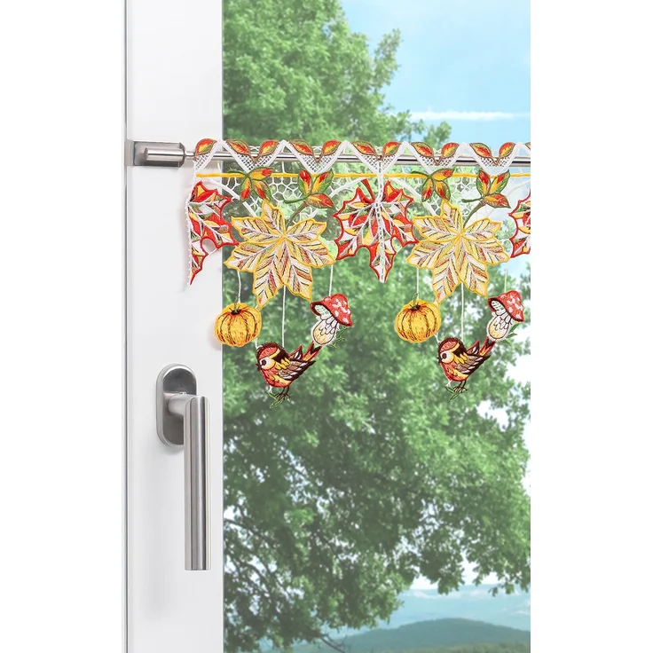 Scheibengardine Plauener Spitze - Herbstliebe (Bx H) 96cm * 21cm rot/Multicolor – Bild 4