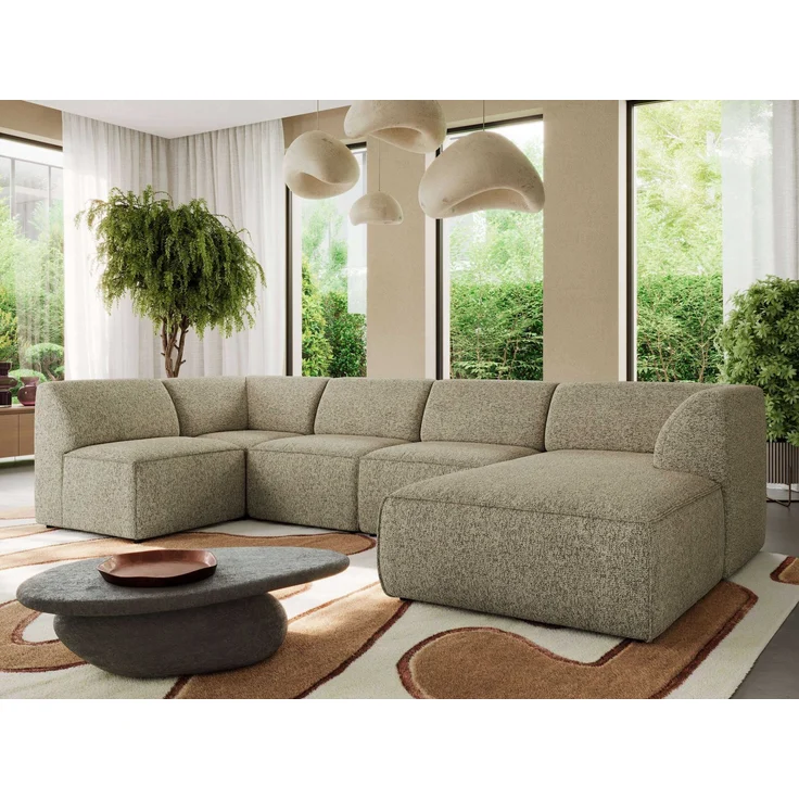 Modulares XXL-Ecksofa MODARO 5M, U-Form, Wohnlandschaft, 5-teilig, freistehend, Wohnzimmer Couch, HR-Schaumstoff - Taupe Stukture - Rechts – Bild 1