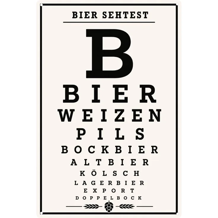 AstraDesign Blechschild 20x30cm - Bier Sehtest Biersorten – Metall – Mehrfarbig – AD0503