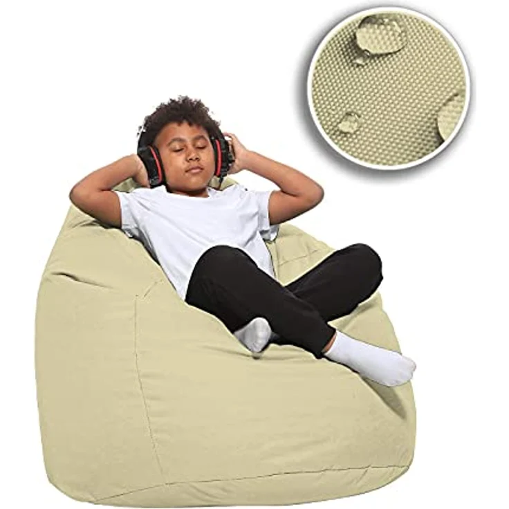 HomeIdeal - Sitzsack XXL Bodenkissen für Erwachsene & Kinder - Geeignet für Gaming oder Entspannen - Indoor wie Outdoor da er Wasserfest ist - mit EPS Perlen, Farbe:Beige, Größe:XL – Bild 8