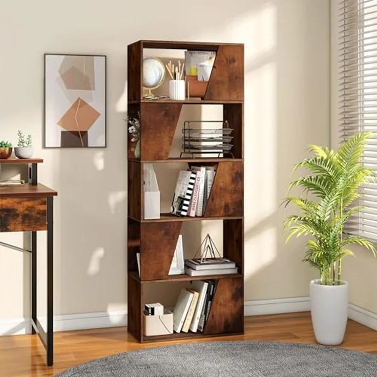 YITAHOME Bücherregal, 5-stöckiges hohes Standregal, industrielles Bücherregal, bodenstehendes Regal, Lagerregal mit offenen Regalen für Wohnzimmer, Schlafzimmer, Heimbüro, Vintagebraun – Bild 1