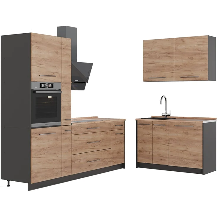 Küchenzeile Fame-Line Goldkraft Eiche/Anthrazit 220x120 cm, AP Eiche Vicco – Bild 1