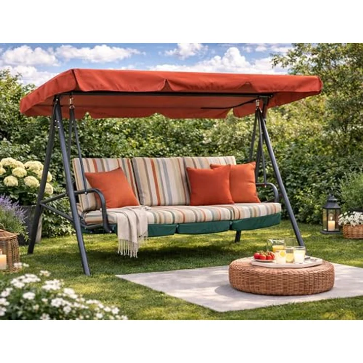 Hollywoodschaukel Dachbezug 200x145 cm Rotorange Wasserdicht | Universal Ersatzdach Gartenschaukel 3 Sitzer | UV 50 Schaukel Dach Ersatz Bezug – Bild 4