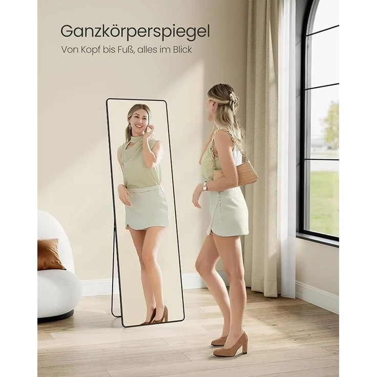 Songmics Ganzkörperspiegel, Rahmen aus Aluminiumlegierung tintenschwarz, 160x50 cm – Bild 2