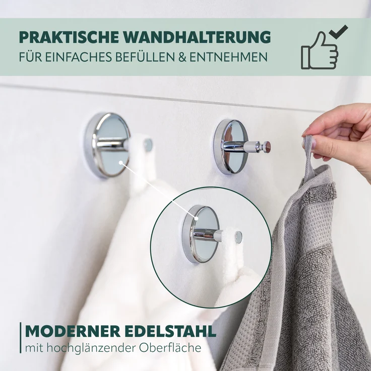 Bad-Serie LUCENTE - Handtuchhaken 4er Set inkl. Klebeset, aus Edelstahl verchromt – Bild 3