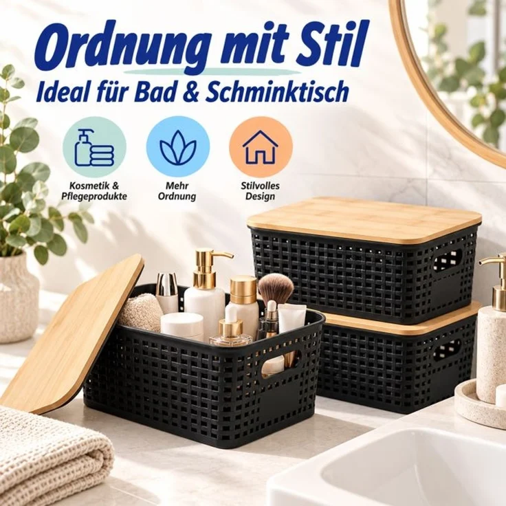 Relaxdays Aufbewahrungsbox mit Bambusdeckel im Set – Bild 2