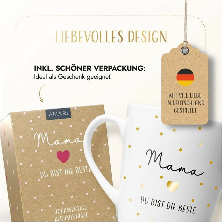 Amari Tasse für die Beste Mama Geschenk hochwertige Goldveredelung, Muttertag, Kaffeetasse, Teetasse, Bürotasse, 330 ml – Bild 4