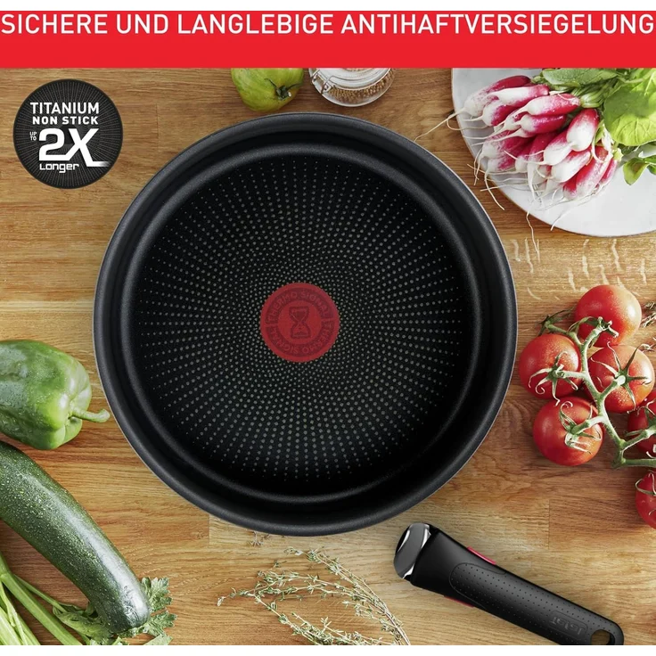 Tefal Ingenio Emotion 20-tlg. Topf und Pfannenset abnehmbarer Griff, mit Zubehör, stapelbar, platzsparend, Topfset Induktion Titanium 2X Antihaftversiegelung, einfache Handhabung und Reinigung, L897SK – Bild 5