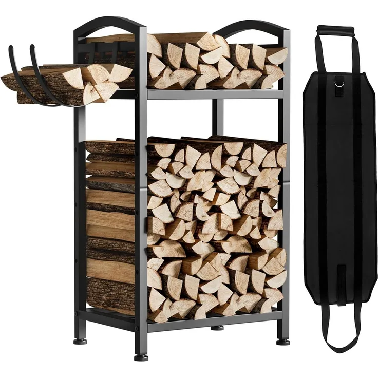 Yorbay Kaminholzregal aus Metall mit Tragetasche, Brennholz-Ständer & Transportbeutel, BxTxH:40.5x28x76 cm, für Kamin, Ofen & Garten