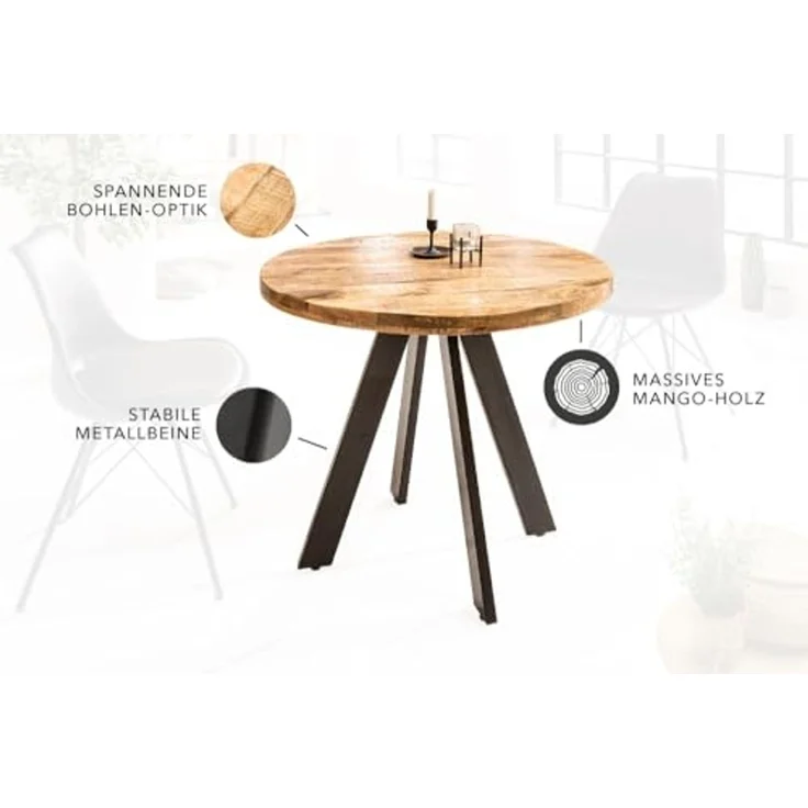 riess-ambiente Esstisch IRON CRAFT 80cm natur, Massivholz · rund · Küchentisch · Mangoholz – Bild 5