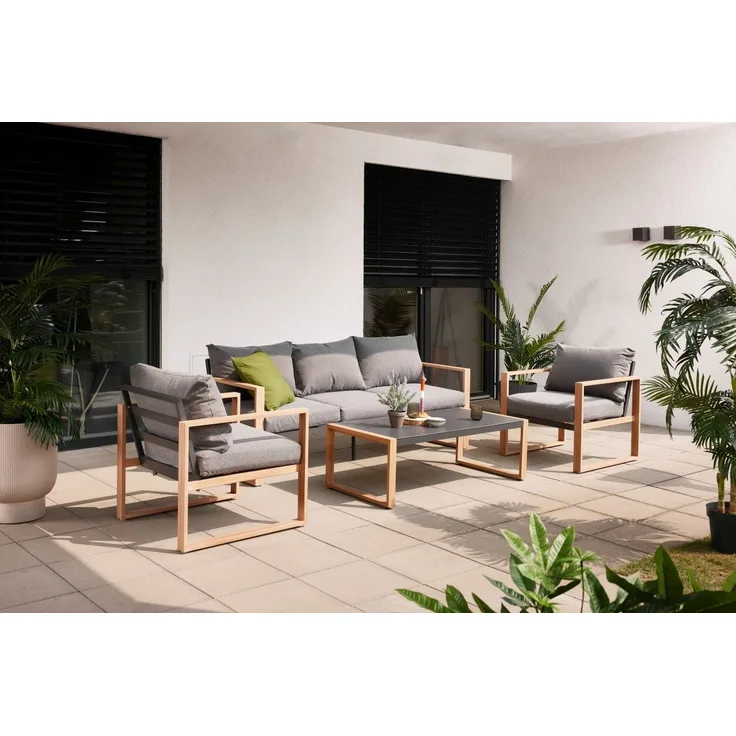Primaster Gartenmöbel-Set Marbella Aluminium in Holzoptik Lounge Set Sitzgruppe