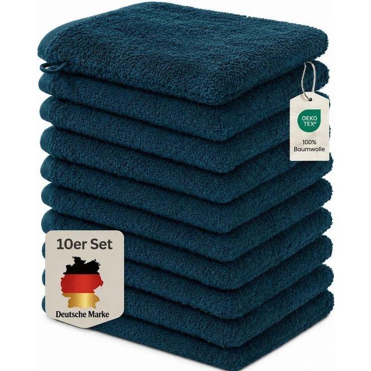 Komfortec Waschhandschuh 10er Set, Waschlappen, Saugfähig & Hautfreundlich, (Set, 10-St), Weich, 100% Baumwolle, 16x21 cm – Bild 1