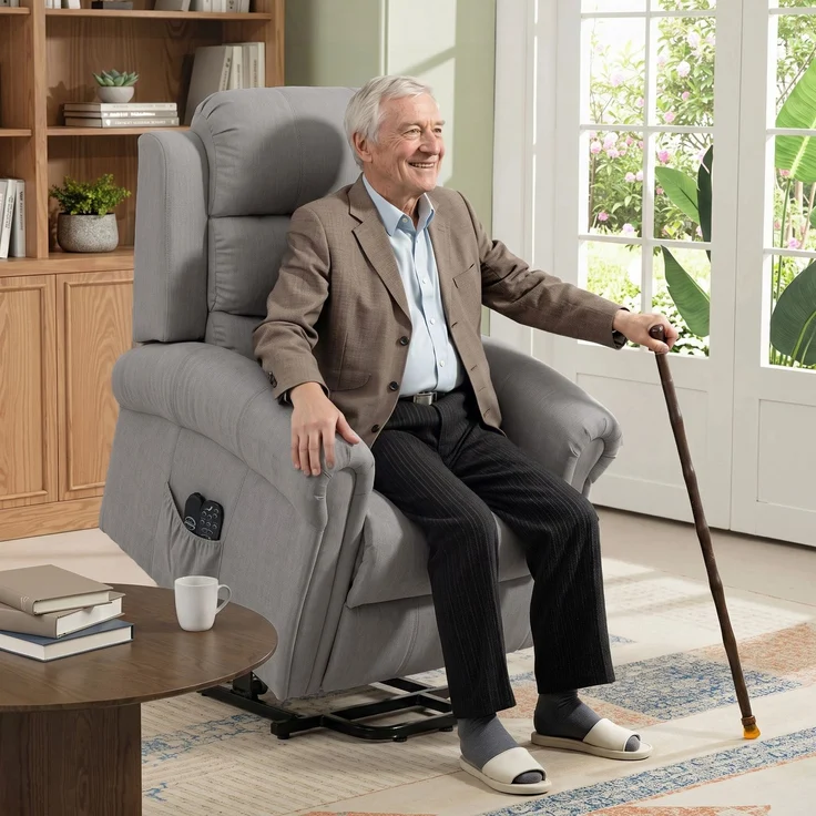 MELAYR, Fernsehsessel Elektrisch mit Aufstehhilfe Massage & Heizung Hellgrau, 87.5 x 87 x 108 cm – Bild 3