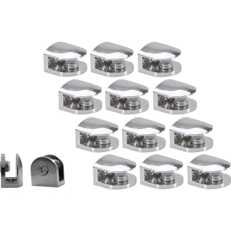 HOOZ Wandregalhalter 12er Set Regalhalter Chrom für Glas & Holzeinlagen, Set 12-tlg, für Regalböden zwischen 6 und 8 mm – Bild 1