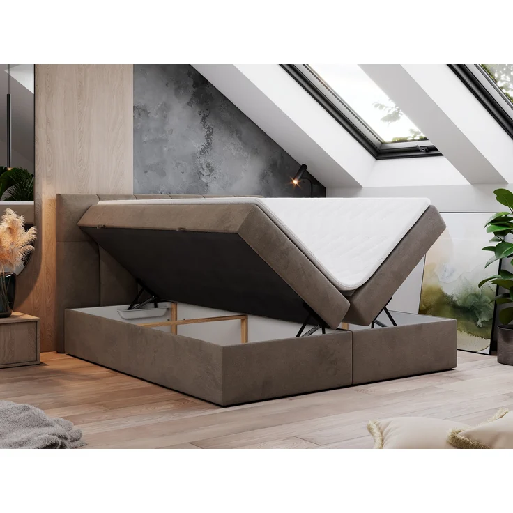 Boxspringbett mit Kopfteil und Topper, Doppelbett - RICO - 200x200cm - Braun Velours - H3 – Bild 2