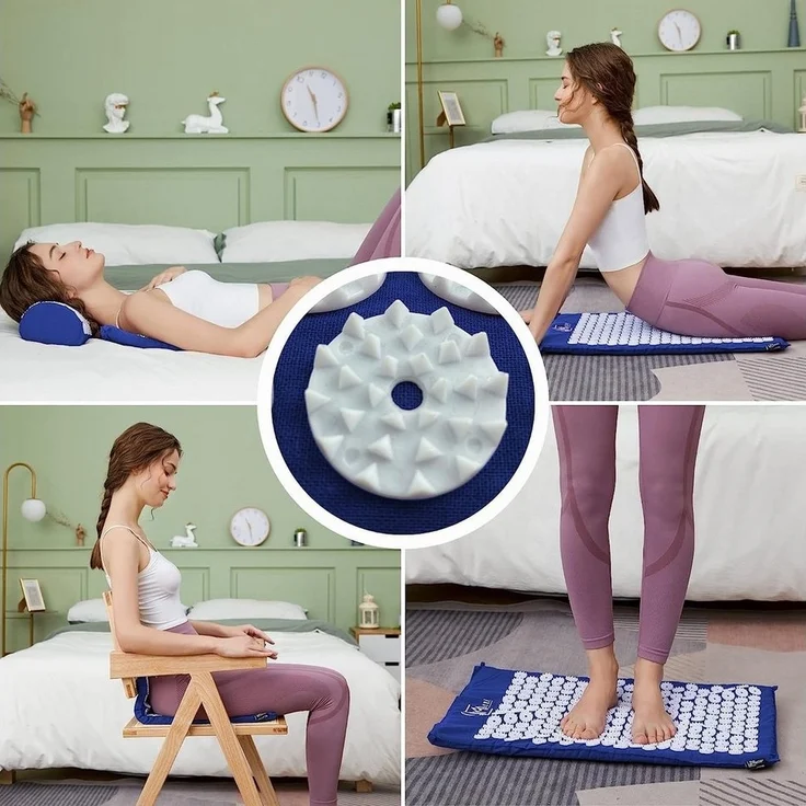 Montegoni Akupressurmatte mit Kissen für Massage & Schmerzlinderung, Shakti Matte Original (mit Praktische Tragetasche, Akupressur Set für Entspannung, Stimulation und Meditation), Stimulierende Spitzen, Entspannung, Schmerzlinderung – Bild 2