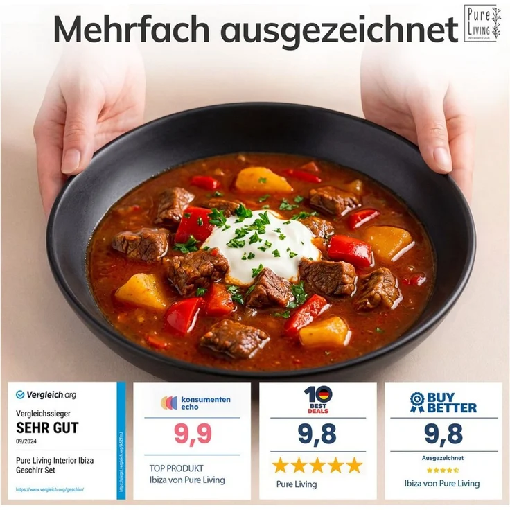 PURE LIVING INTERIOR DESIGN Geschirr-Set Pure Living Suppenteller 6er 20cm »Manhattan«, Steingut Schwarz (1-tlg), 6 Personen, Steingut, Robust, kratzfest, spülmaschinenfest und mikrowellengeeignet – Bild 3