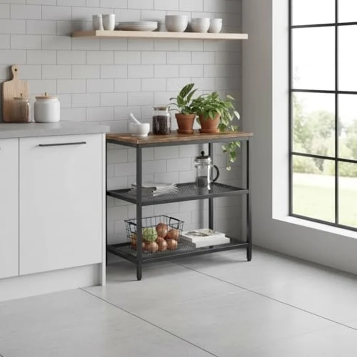FurnitureR 3-Tier Küchenregal, Schreibtisch Storage Organizer, Stehende Gewürzregal für Arbeitsplatte Küche Wohnzimmer Badezimmer, Industriedesign, Vintage Braun – Bild 2