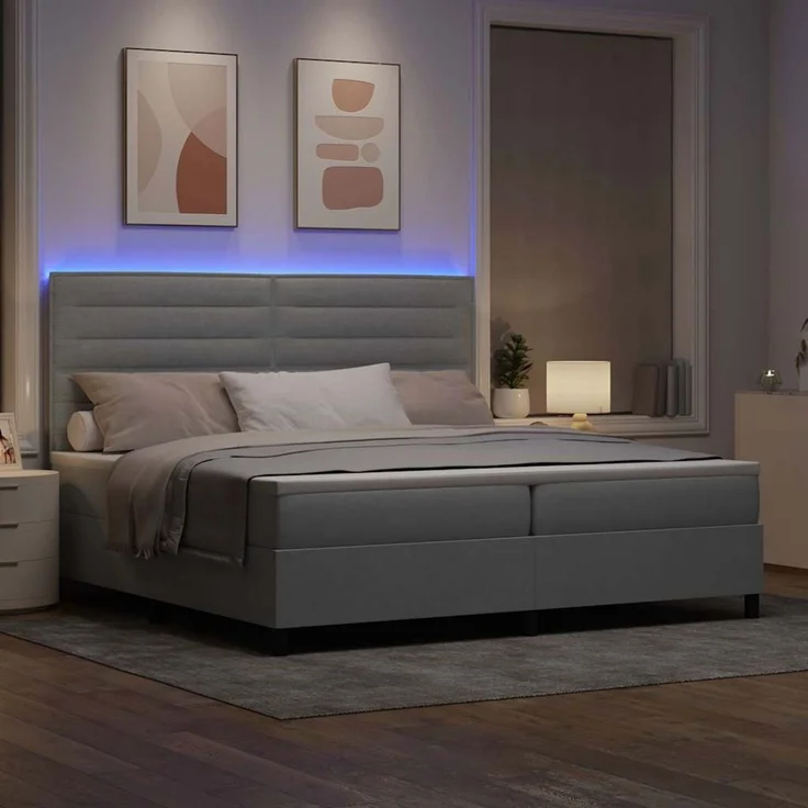 vidaXL Boxspringbett mit Matratze mit LED Hellgrau 200 x 200 cm Stoff 3342816 – Bild 5