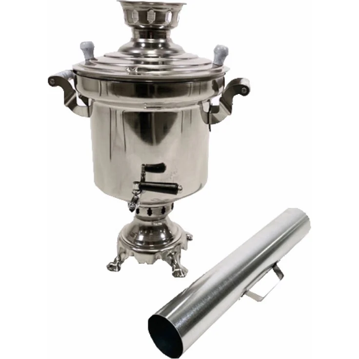 Grillpeter Holzkohle Samowar Edelstahl 5L mit Rauchrohr Teemaschine – Bild 2