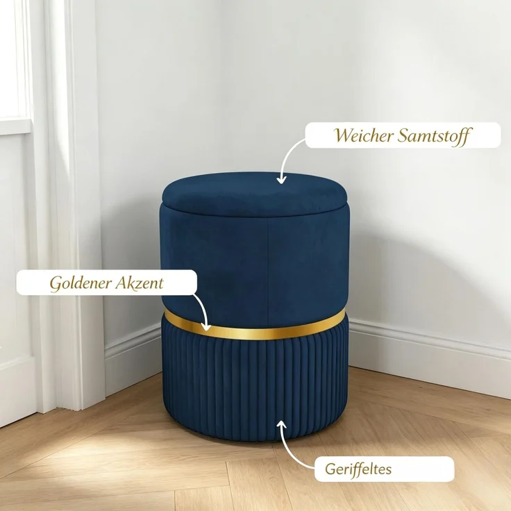 Hocker Fußhocker mit Stauraum aus Kord, 36 x 36 x 44 cm, für Wohnzimmer und Schlafzimmer(nur mit Hocker Fußhocker)--Blau--36x36x44cm--YOUDENOVA – Bild 5