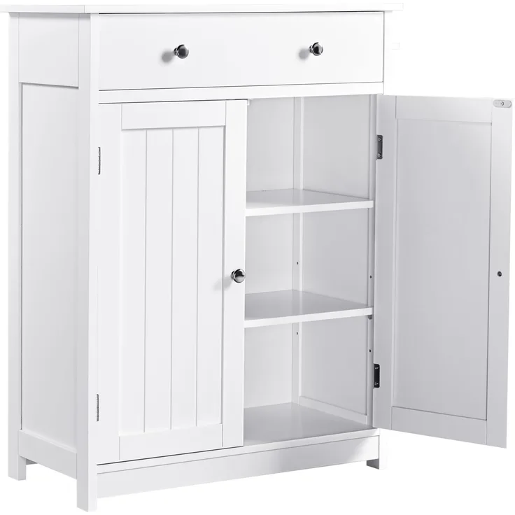 Yaheetech Badschrank Küchenschrank Kommode Aufbewahrungsschrank mit Schublade und Doppeltür Badezimmer 60 x 30 x 80 cm LBH Weiß
