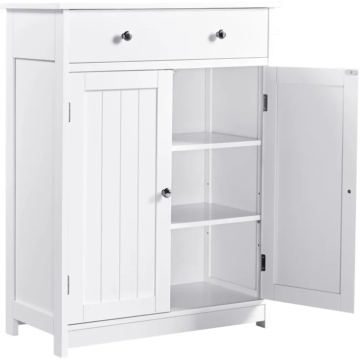 Yaheetech Badschrank Küchenschrank Kommode Aufbewahrungsschrank mit Schublade und Doppeltür Badezimmer 60 x 30 x 80 cm LBH Weiß – Bild 1
