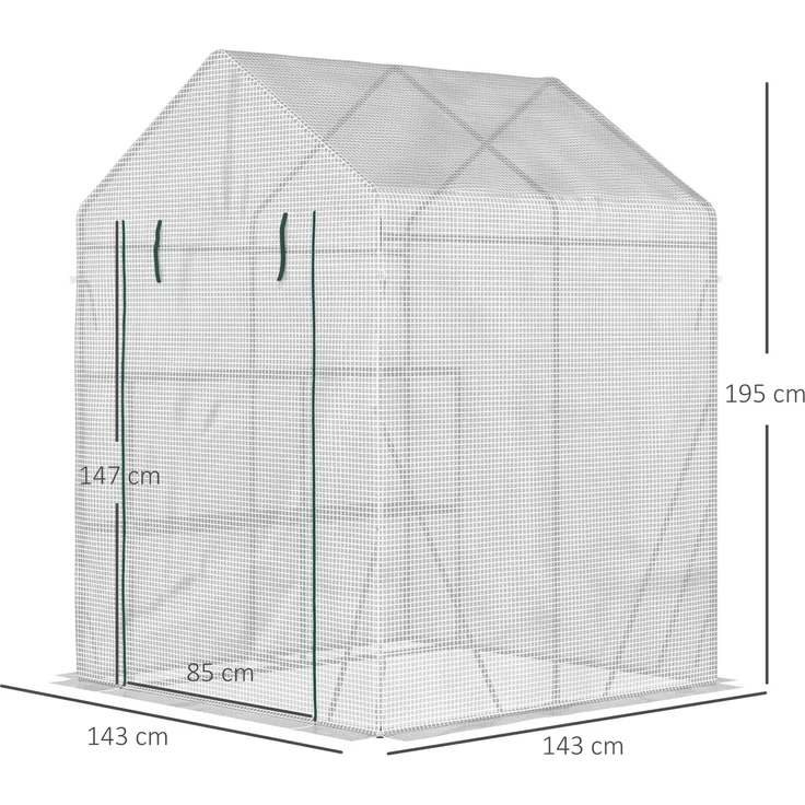Wohnora-Gewächshaus aus Polyethylenfolie mit zwei Regalböden, Balkongewächshaus, verstärkter 140 g/m²-Folie, Stahlrahmen, aufrollbarer Reißverschlusstür, für Gemüse, Pflanzen und Blumen, 143 x 143 x 195 cm, weiß,H 1950cm x T 1160cm x B 1430cm – Bild 5